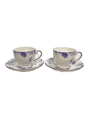 Wedgwood Blue Plum Bone China Blue White Plum Floral Cup and Saucer Set of 2 - Image 1 of 4