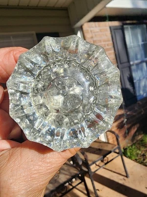 Винтажная антикварная дверная ручка из прозрачного стекла с 12 точками - Изображение 1 из 4