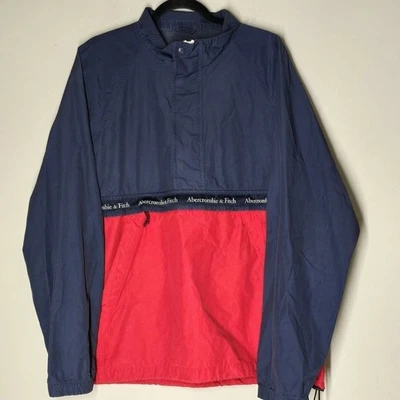 Pullover cortavientos Abercrombie & Fitch para hombre XL rojo azul años 90 logotipo bloques de colores Foto 1 de 4
