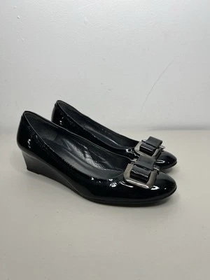 Stuart Weitzman Wedge Heels Black Patent Leather Buckle Women’s Size 8.5 - Image 1 of 4