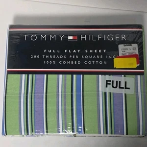 Tommy Hilfiger Full Dbl Flat Sheet NOS New In Package Green Blue Purple Stripes - Picture 1 of 7