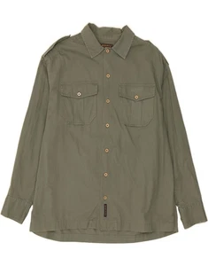 WOOLRICH Mens Military Shirt Large Green Cotton AJ08 - Picture 1 of 3