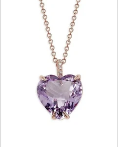 Effy 14k Rose Gold, Pink Amethyst & Diamond Heart Pendant - Picture 1 of 9