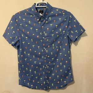 J Crew Factory Hemd Herren Medium Drink Print Slim Fit Flex Wash Camp Knopfleiste - Bild 1 von 10