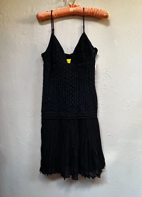 New Catherine Malandrino Yellow Label Crochet Slip Dress Sz 2 Cotton Silk Black - Image 1 of 4
