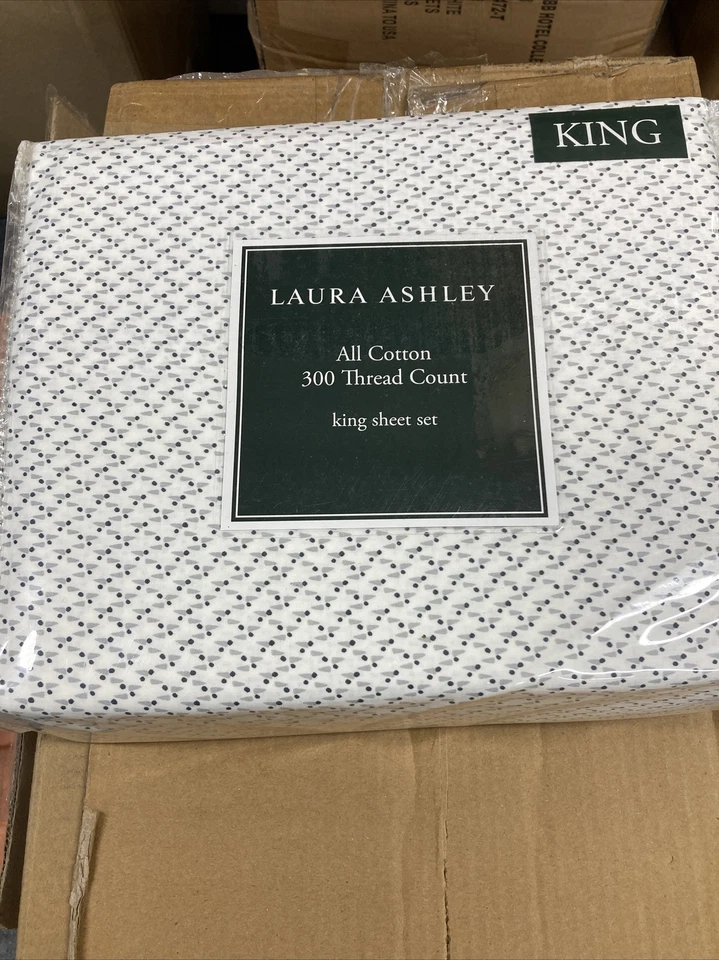 Laura Ashley Paisley Blue King Sheet Set 4pc 100 Cotton 300 Count