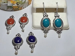 Lapis, Karneol, Türkis & Perle austauschbare 3in1 925 Hebel Ohrringe18528 - Bild 1 von 5