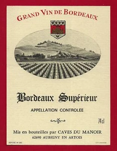 83/83 Etiquette Label BORDEAUX SUPÉRIEUR CAVES DU MANOIR 62690 AUBIGNY - Bild 1 von 3