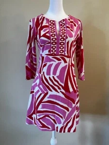 Barbara Gerwit Pink Red White V Neck 3/4 Sleeve Sheath Dress Beach Preppy XS - Picture 1 of 5