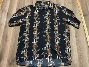 Puritan Shirt, Men's Large, Black Brown, Bamboo Leaves, Button Up Short Sleeve - Picture 1 of 11