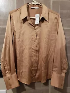 Abercrombie & Fitch A&F Long Sleeve Button Up Gold Blouse Shirt Top Size M NWT - Picture 1 of 3