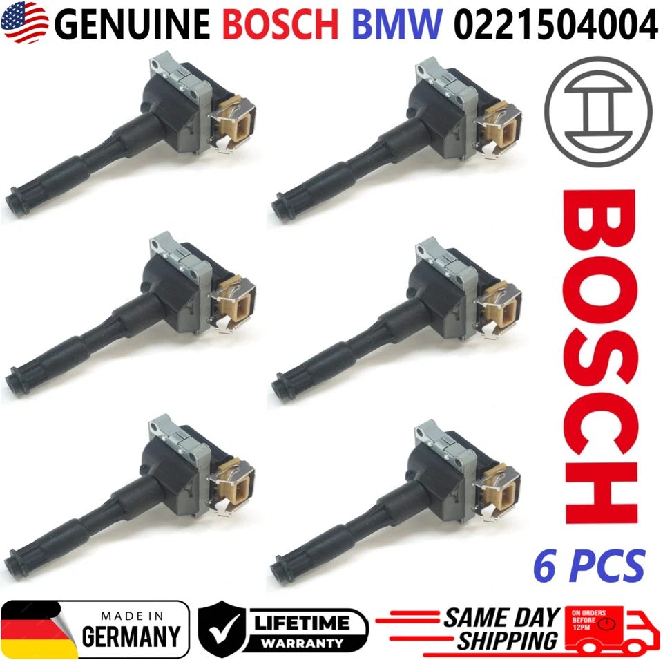 OEM GENUINE BOSCH x6 Ignition Coils For 1994-2009 BMW, 0221504004, 12131703227 - Image 1 of 4