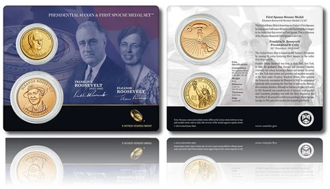 Franklin D Roosevelt Presidential $1 Coin & First Spouse Medal Set Cover