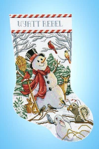 Cross Stitch Kit ~ Design Works Woodland Snowman Christmas Stocking #DW5934 - Picture 1 of 3