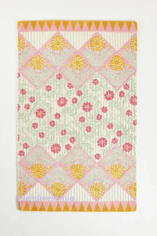 Wool Area Rug Tufted Geometric Circles Pattern Carpet for Living Room & Bedroom - Image 1 of 3