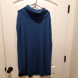 MATILDA JANE Forge Ahead Teal Blue Cowl Neck Tunic Poncho Sweater Size M LN - Picture 1 of 9
