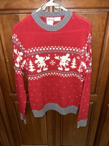 Vintage Mickey Mouse Christmas Sweater Wool Blend Fair Isle Red Disney Size M - Picture 1 of 10