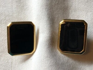 Orecchini Vintage Napier Tono Oro Cerniera e Fondello a Vite Clip-On - Nero Rettangolare - Foto 1 di 8