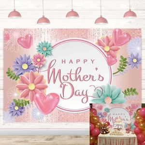 Mothers Day Background Happy Mother'S Day Banner Pink Flowers Love Mom Heart Pho - Picture 1 of 7