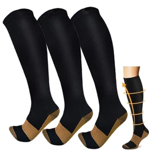 15-20mmHg Graduated Support Men Women 3 Pairs Copper Compression Socks - Picture 1 of 15
