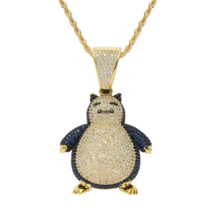 Hip Hop Anhänger Cartoon Snorlax Kette Halskette CZ Gold gefüllt für Männer Frauen Geschenk - Bild 1 von 8