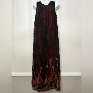 Vintage Phool Dress Maxi Sleeveless Sheer Black Giraffes African Animals Size M - Picture 1 of 7
