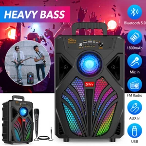 2000W 8" Bluetooth Speaker Stereo Subwoofer Heavy Bass Sound Karaoke Machine Mic - Picture 1 of 17