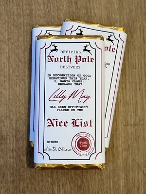 Christmas personalised Chocolate wrapper, Christmas Eve box filler, Christmas