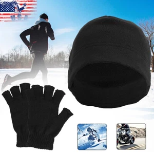 Guantes térmicos unisex sin dedos gorro polar sombrero kit cálido ciclismo al aire libre - Imagen 1 de 17