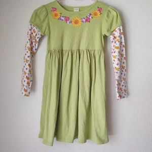 Gymboree Girls 9 Sunflower Smiles Green Pleated Dress Long Floral Sleeves - Picture 1 of 11