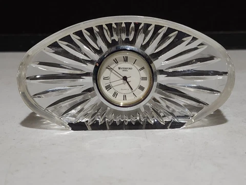 Vintage  Small 4 3/4" Waterford Clock Crystal Quartz Oval Desk Table Top Cover