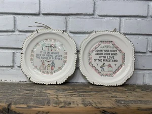 Vintage Decorative Plate Lot Cottage 1970s Pennsylvania Dutch Cross Stitch - Picture 1 of 6