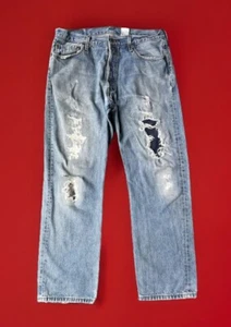 90s LEVIS 501 Trashed/PATCHED Jeans35”/31”.grunge - Picture 1 of 9