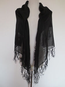 Voile giant cloth 100 x 100 with fringe black vintage /Sc