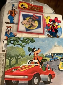 LOT OF 4 VTG GOOFY DISNEY ITEMS—79 MOTOR MANIA POSTCARD, STICKER, PATCH NEU - Bild 1 von 12