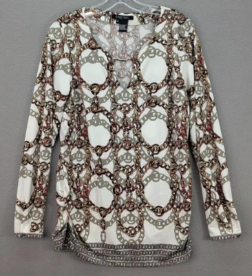 Blusa túnica retro elástica Etcetera para mujer con cerradura cadena manga larga talla M Foto 1 de 4