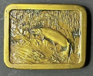 Indiana Metal Craft 1977 Solid Bronze Jumping Trout Fish Belt Buckle - Picture 1 of 6