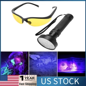 100 LED UV Light Flashlight Ultraviolet Shortwave Blacklight w/ Glasses Protect - Picture 1 of 9