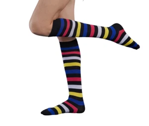 2x Pairs Cotton Stripe Knee High Happy Socks Size 2-8 - Picture 1 of 16