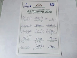 AUSTRALIA Cricket Team 1996 / 97 Ansett Test Series Pre PRINTED Autograph Sheet - Picture 1 of 5