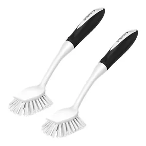 Dish Brush With Handle 2 Pack Stiff Bristles Dish Scrubber With Builtin Scraper - Picture 1 of 7