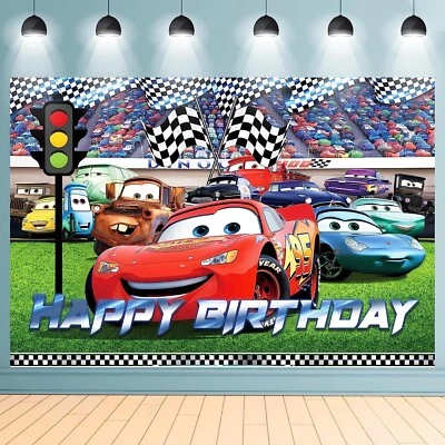 Cars Theme Birthday Party Decorate, 5x3.5ft Happy Birthday Backdrop for Kids - Image 1 of 4