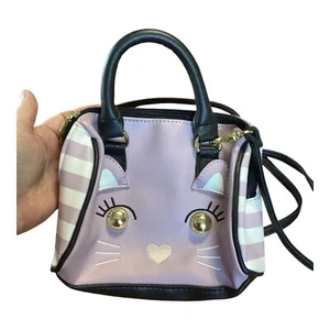Luv Betsey Johnson Cat Crossbody Pink Black Stripes Hand Bag Purse Kitsch - Picture 1 of 9