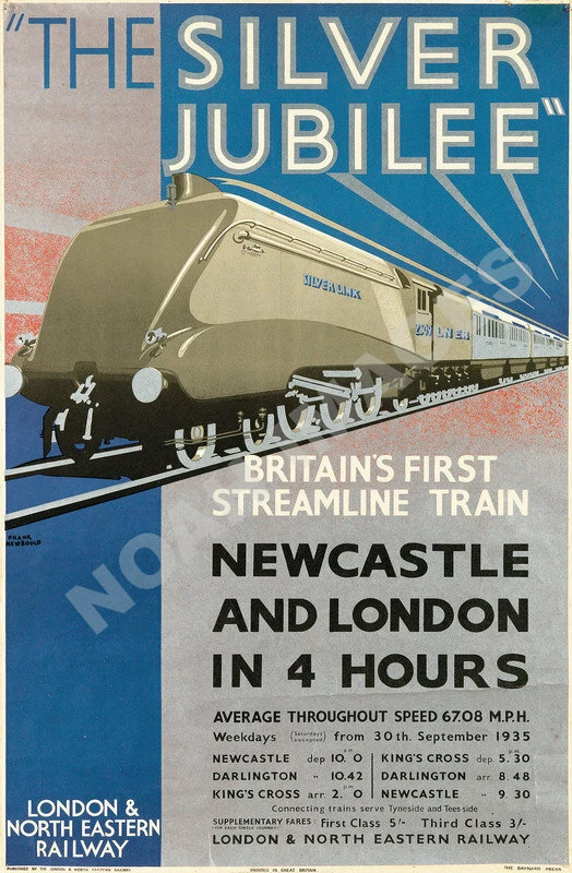 Pôster vintage de viagem ferroviária Silver Jubilee Streamline Train 12x18 - Imagem 1 de 1