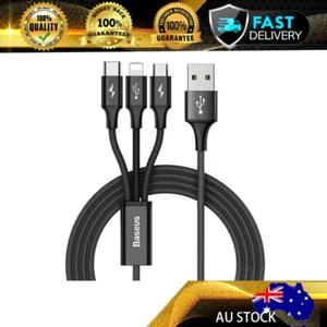 Baseus Rapid Series 3-in-1 Cable Micro+Lightcable+Type-C 3.5A 1.2M - Picture 1 of 8