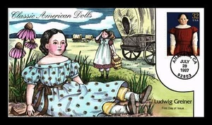 US COVER LUDWIG GREINER CLASSIC AMERICAN DOLLS FDC COLLINS HAND PAINTED - Picture 1 of 2