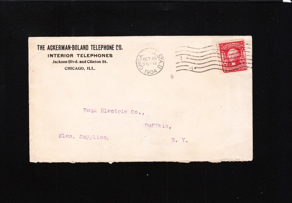 Ackerman-Boland Telephone Co Chicago Letterhead & Cover 1904 Beck Electric Co µ - Image 1 of 3