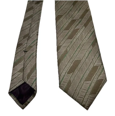 Giorgio Armani Men’s Neck Tie Tan Green Hand Made 100% Silk Vintage READ fLAW - Image 1 of 4