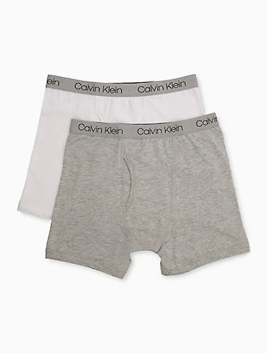 Paquete de 2 calzoncillos boxer elásticos de algodón gris y blanco talla M de Calvin Klein para niños Foto 1 de 1