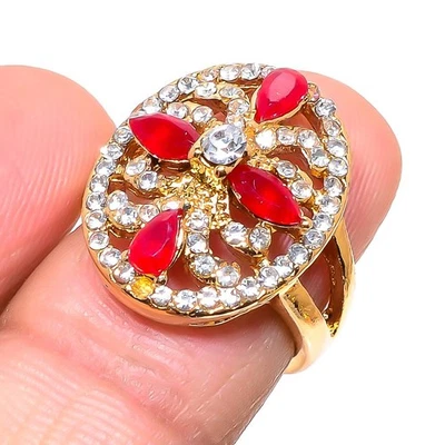 Red Ruby(Simulated) Cubic Zirconia Gemstone Handmade Ring Size 6.5 X-Mas Gift G8 - Image 1 of 2